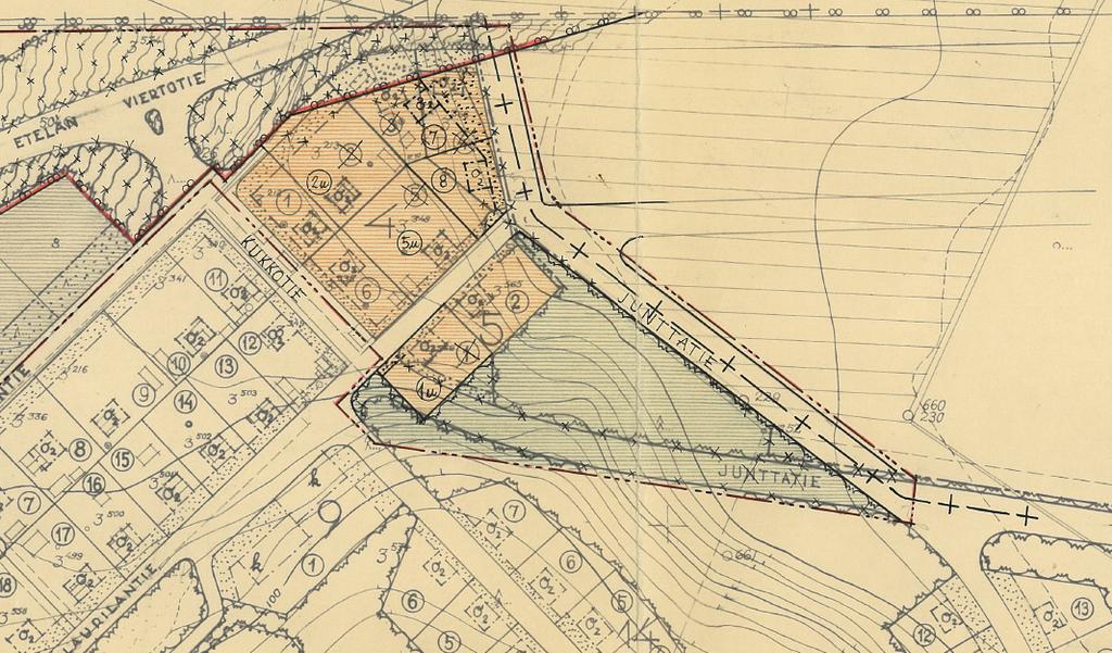 Asemakaavassa Junttatien linjaus kulki alueen läpi nykyiselle Kukkotielle.