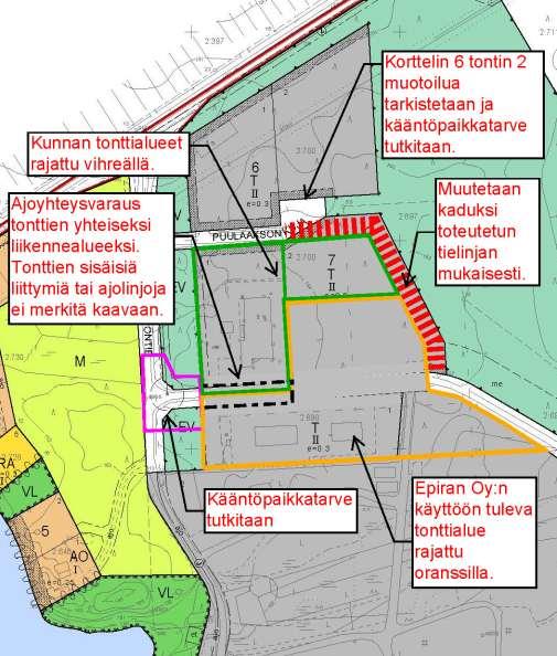 Kuva 2. Kaavamuutoskohteet korttelien 6, 7 ja 8 alueilla.