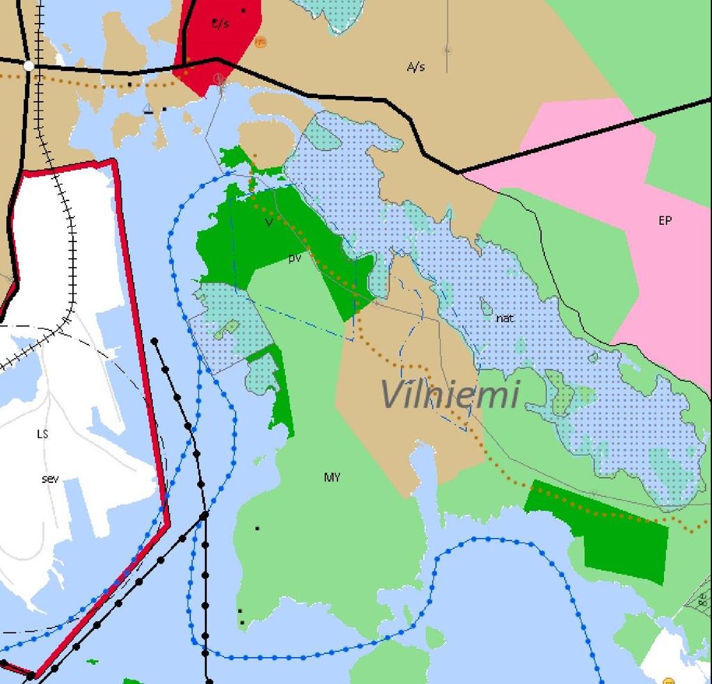 Osallistumis- ja arviointisuunnitelma (OAS) 5(13) Kuva 3. Ote maakuntakaavojen yhdistelmästä, ei mittakaavassa. 3.2 YLEISKAAVA Yleiskaava Voimassa oleva Vilniemen osayleiskaava on vahvistettu Kaakkois-Suomen ympäristökeskuksessa 25.