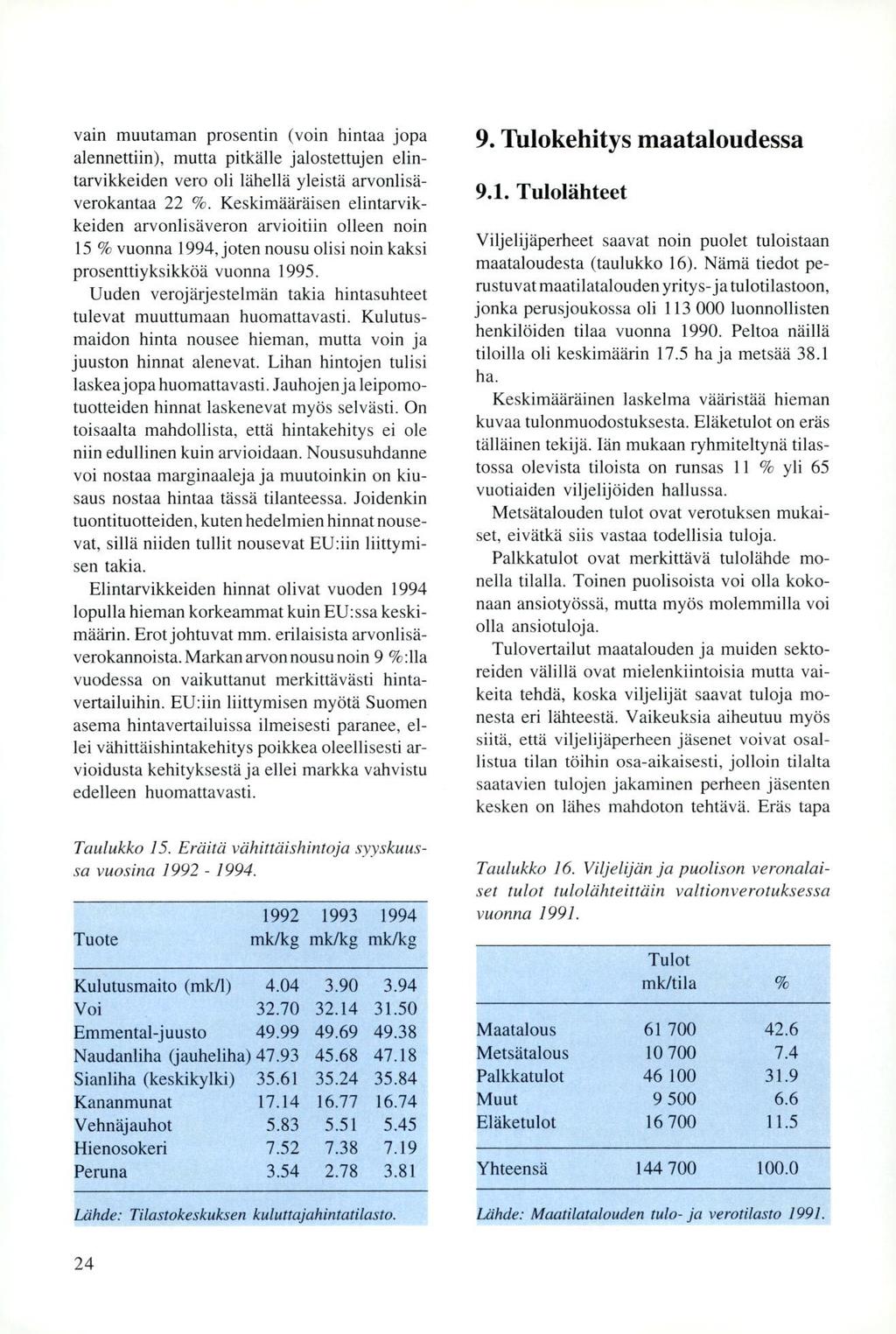 vain muutaman prosentin (voin hintaa jopa alennettiin), mutta pitkälle jalostettujen elintarvikkeiden vero oli lähellä yleistä arvonlisäverokantaa 22 %.