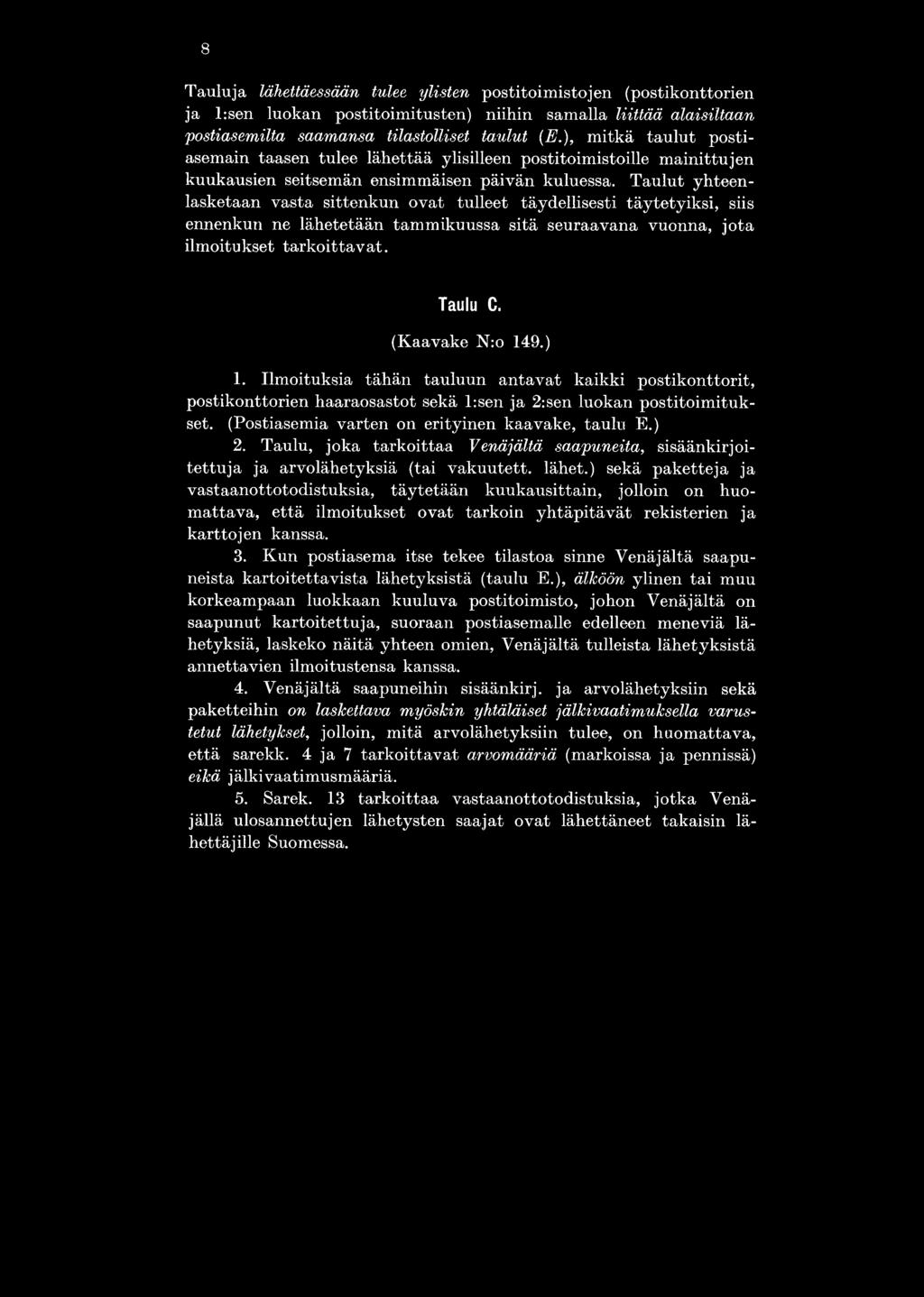 Taulut yhteenlasketaan vasta sittenkun ovat tulleet täydellisesti täytetyiksi, siis ennenkun ne lähetetään tammikuussa sitä seuraavana vuonna, jota ilmoitu kset tarkoittav at. Taulu C.