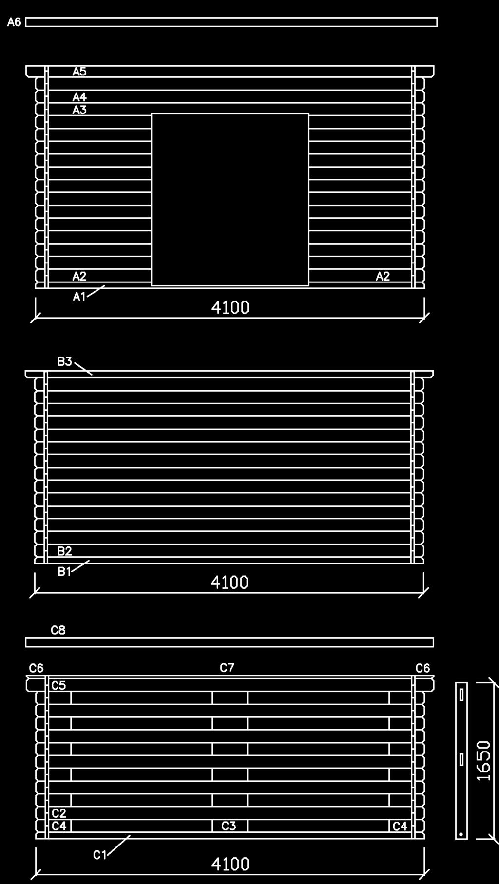 Lillevilla 207 3900 mm x 3000 mm / 34 mm loveus inskärning Etuseinä A Framvägg A loveus