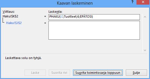 Laskennan eteneminen Kuva 154 Virheen sijaintikohta kaavassa Käsittelemästämme kaavasta selviää jo tässä vaiheessa, että virhe aiheutuu solusta J2, siitä kun puuttuu arvo.