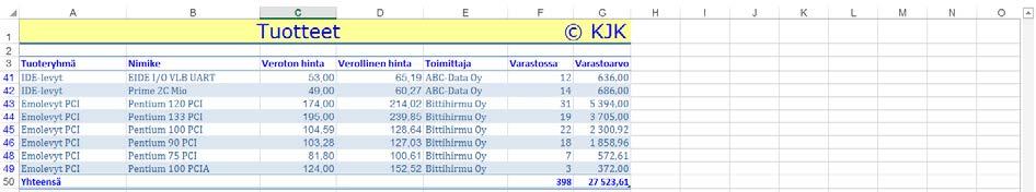 Sen lisäksi voit käyttää kyselyapuohjelmaa Microsoft Query. Erikoissuodatus Harjoitustiedosto: Tuotteet-tupla-arvo-piiloon.xlsx Erikoissuodatuksella teet monipuolisia kyselyitä.