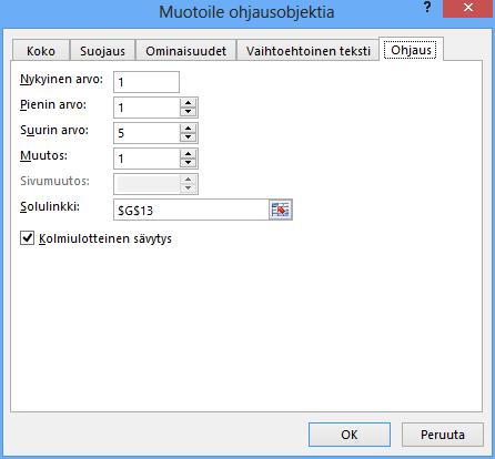 Askelluspainike (Spin Button) Harjoitustiedosto: Lomakeobjektit.xlsx Askelluspainike on neljäs painike Kehitystyökalut (Developer) -välilehden Lisää (Insert) -pudotusvalikossa.