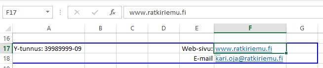 Hyperlinkki Harjoitustiedosto: Lomakeobjektit.