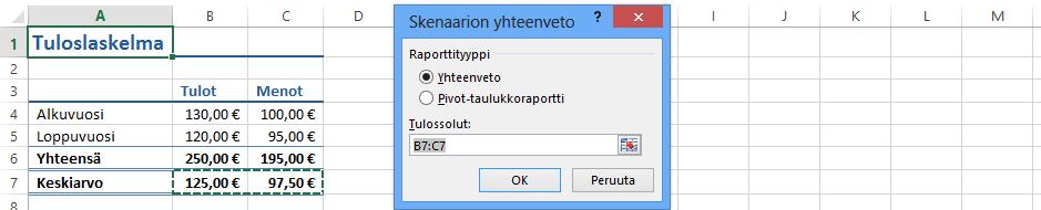 Skenaarion yhteenveto Skenaarionhallinta (Scenario Manager) -ikkunassa voit luoda kaikista skenaarioista yhteenvedon, jossa näet kerralla kunkin vaihtoehdon vaikutuksen.