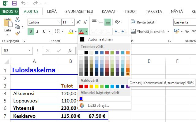 Reaaliaikainen esikatselu (Live Preview) Laskennallista työarkkia muotoillessasi on oletusasetuksena voimassa reaaliaikainen esikatselu.