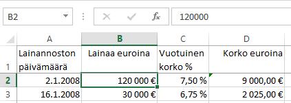 Harjoitustiedosto: Lainaluettelo.xlsx Luvut, ajat ja päivämäärät solussa Kirjoittaessasi soluun numeron, päivämäärän tai ajan voit muotoilla arvojen esitystapaa valmiilla muotoiluilla.