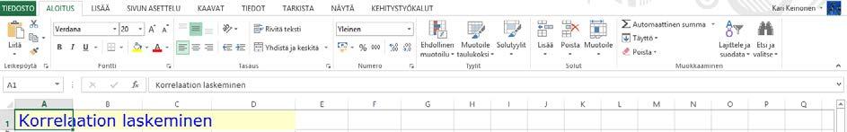 Otsikon keskittäminen Harjoitustiedosto: Jäätelömyynti.xlsx Otsikon voit kirjoittaa laskenta-arkille yhteen soluun.