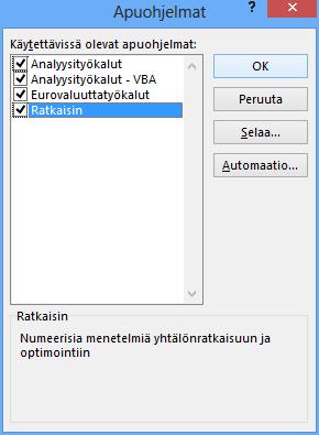 Lisäfunktioiden asentaminen Kun asennat ohjelman täyden version, saat käyttöösi vasta osan funktioista. Ohjelman lisäfunktioita voit asentaa napsauttamalla Tiedosto (File) -painiketta.