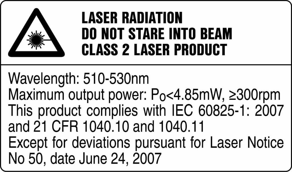 Tyyppikilvessä Luokan 2 lasertuote. Älä katso säteeseen. 2 Turvallisuus 2.1 Turvallisuusohjeet 2.1.1 Yleisiä turvallisuusohjeita Lue kaikki turvallisuus- ja käyttöohjeet.