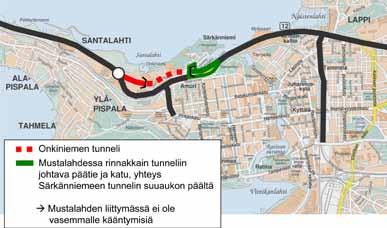 toehto 2) ratkaisussa Santalahden eritasoliittymän tunneliin ja tunnelista johtavien ramppien ennustettu liikennemäärä on vähäinen.