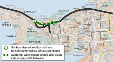 Ratkaisuehdotus k Mustalahden liittymäjärjestelyt yhdessä tasossa vaihtoehdossa 1 Vaihtoehdon 1 kehitysratkaisuna on esitetty Mustassalahdessa Onkiniemen tunneliin johtavan päätien toteuttamista