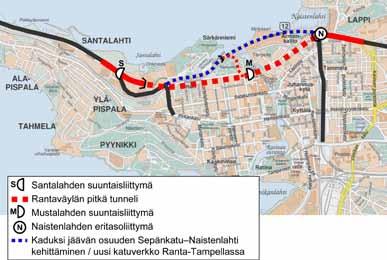 Ympäristövaikutusten arviointimenettelyn yhteydessä on esisuunnittelutarkkuudella tarkasteltu Santalahden eritasoliittymän kehitysvaihtoehtoa, jossa Santalahdessa ei ole tunneliin ja tunnelista