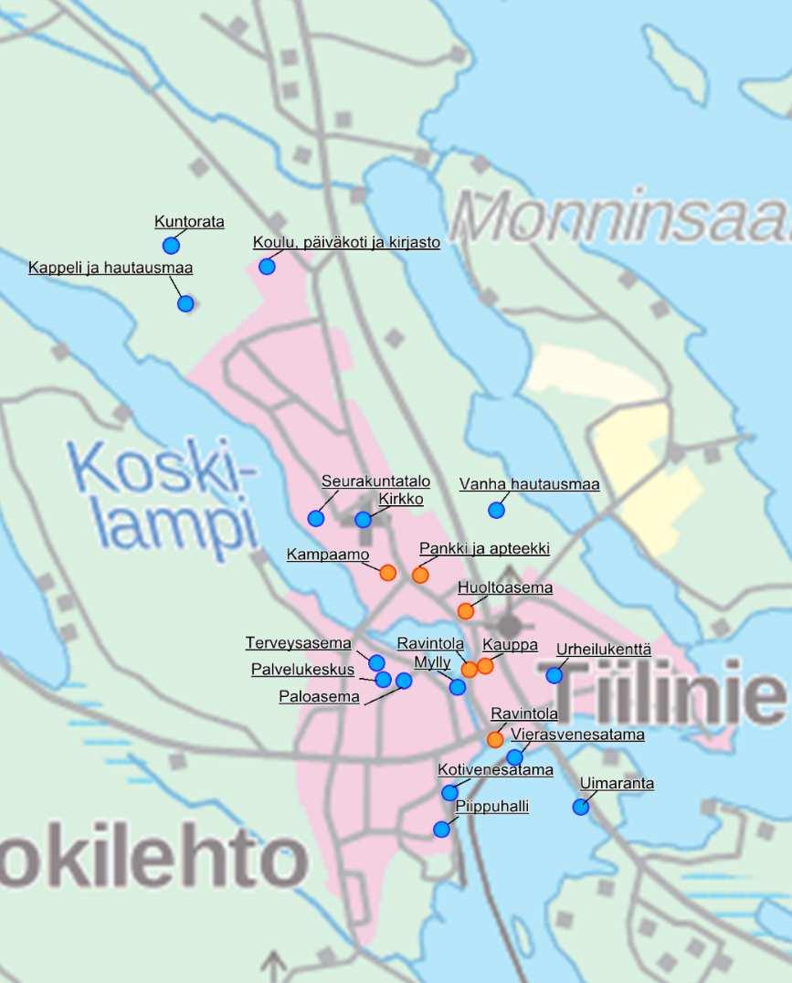 Selostus, ehdotus 10.5.2017 12 2.3 Palvelut Kirkonkylällä sijaitsee yksi päivittäistavarakauppa, apteekki, huoltoasema ja saatavilla on pankki- ja hyvinvointipalveluita.