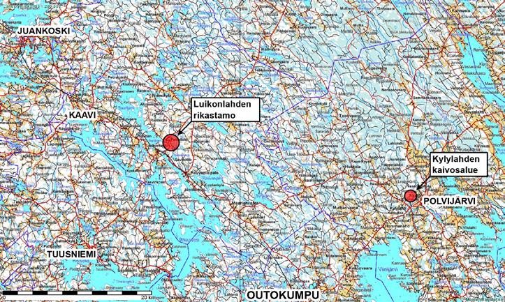 4. LUIKONLAHDEN RIKASTAMON NYKYINEN TOIMINTA 4.1 Sijainti ja käyttöhistoria Luikonlahden rikastamo sijaitsee Kaavin kunnan Luikonlahden kylässä, noin 12 km Kaavin keskustaajamasta itään.