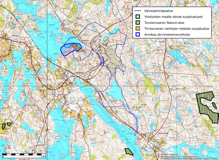 Kuva 7-12. Luonnonsuojelualueiden sijainti. 7.11 Melu Yksi rikastustoiminnan merkittävimmistä lähialueen ihmisiin kohdistuvista vaikutuksista on melu.