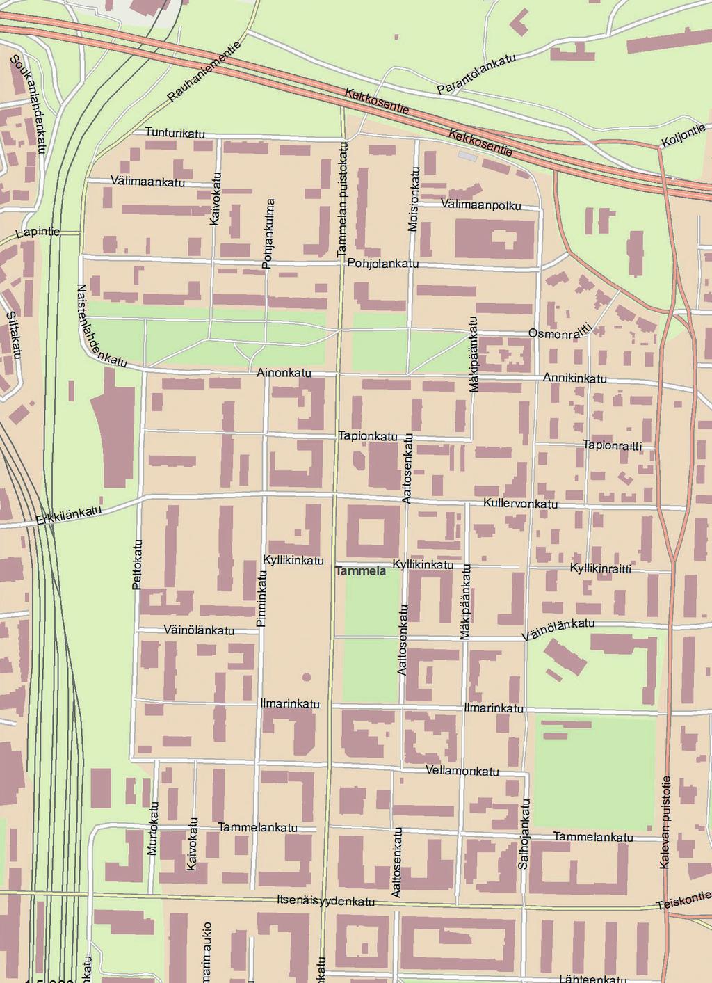 Leikkipuisto 4. Tammelan koulu 5. Tammelan stadion 6. Terveyskeskus 7.