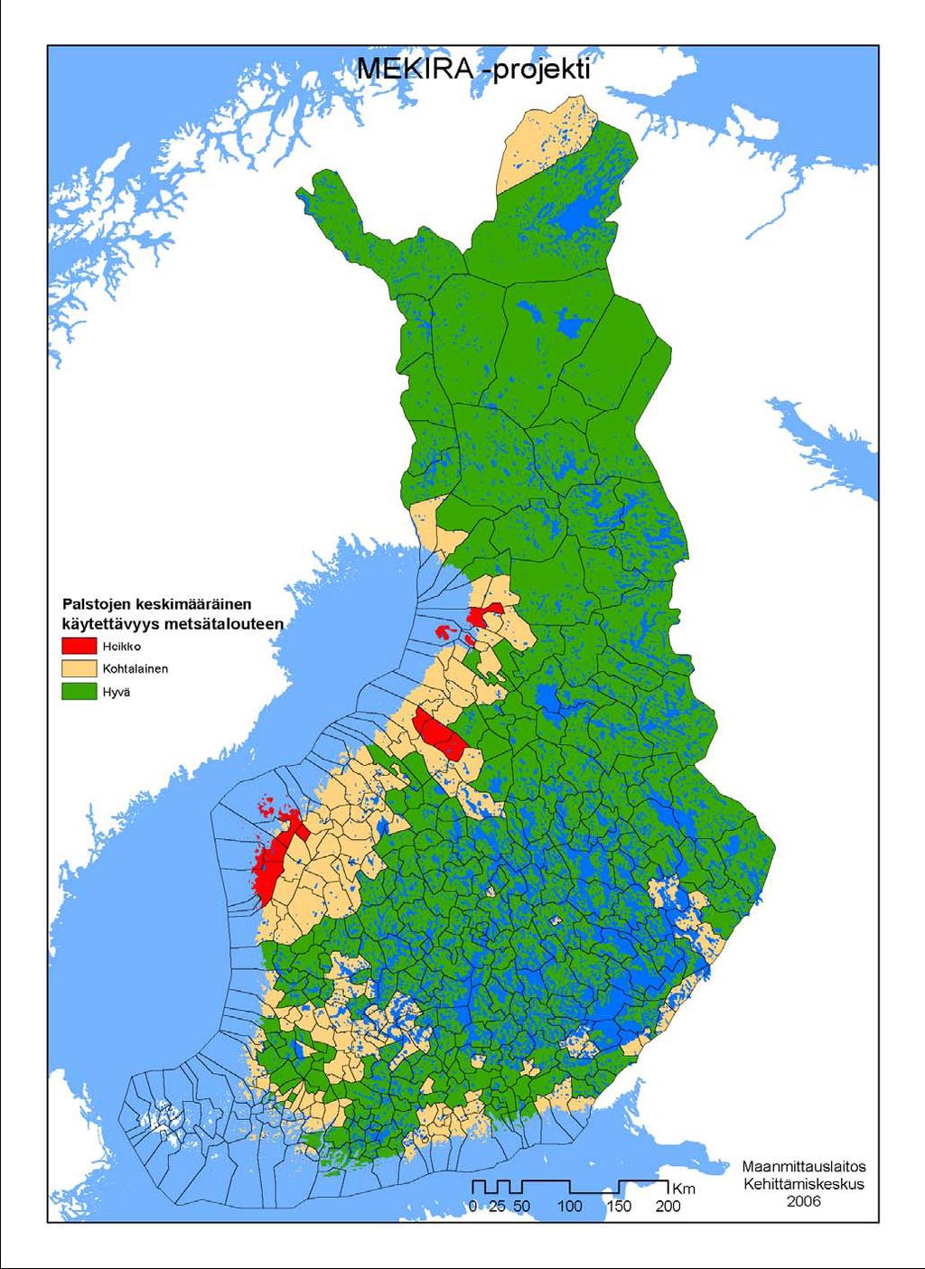 Metsien kiinteistö rakenteen pirstoutuneisuus (MEKIRA) Metsäpalstojen keski