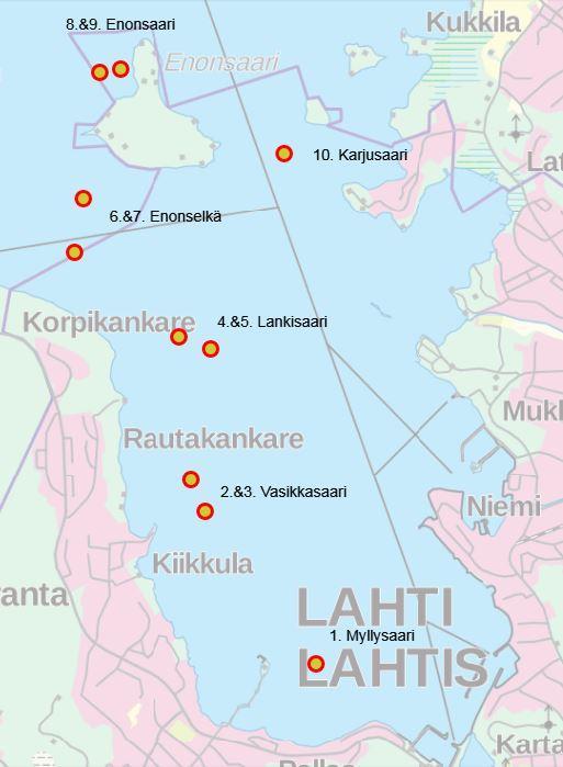 2 Kuva 1. Vesijärven pohjaeläintarkkailun havaintopaikat vuonna 2016, mittasuhde(1:80 000). Taulukko 1.