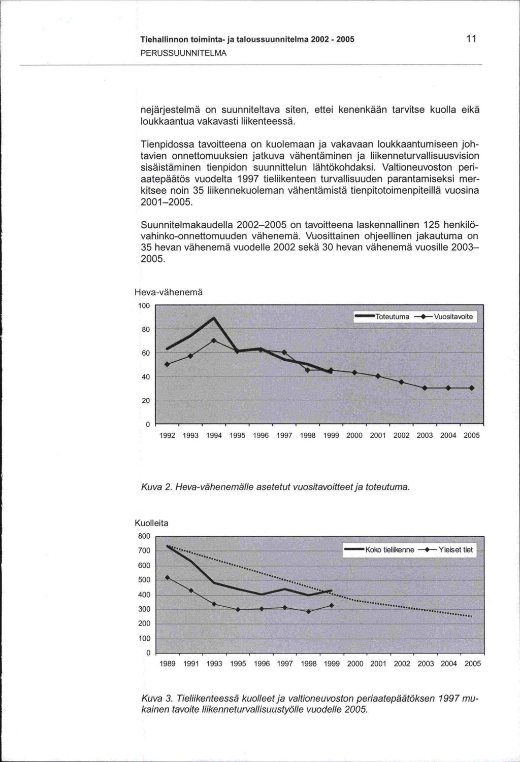 Tiehallinnon toiminta- ja taloussuunnitelma 2002-2005 11 PERUSSUUNNITELMA nejärjestelmä on suunniteltava siten, ettei kenenkään tarvitse kuolla eikä loukkaantua vakavasti liikenteessä.