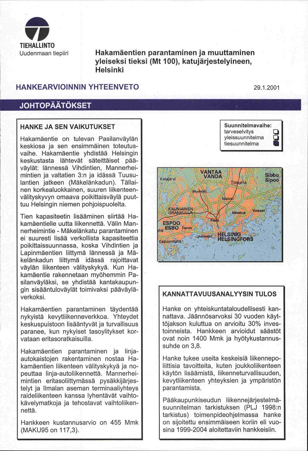 VI TIEHALLINTO Uudenmaan tiepiiri Hakamäentien parantaminen ja muuttaminen yleiseksi tieksi (Mt 10