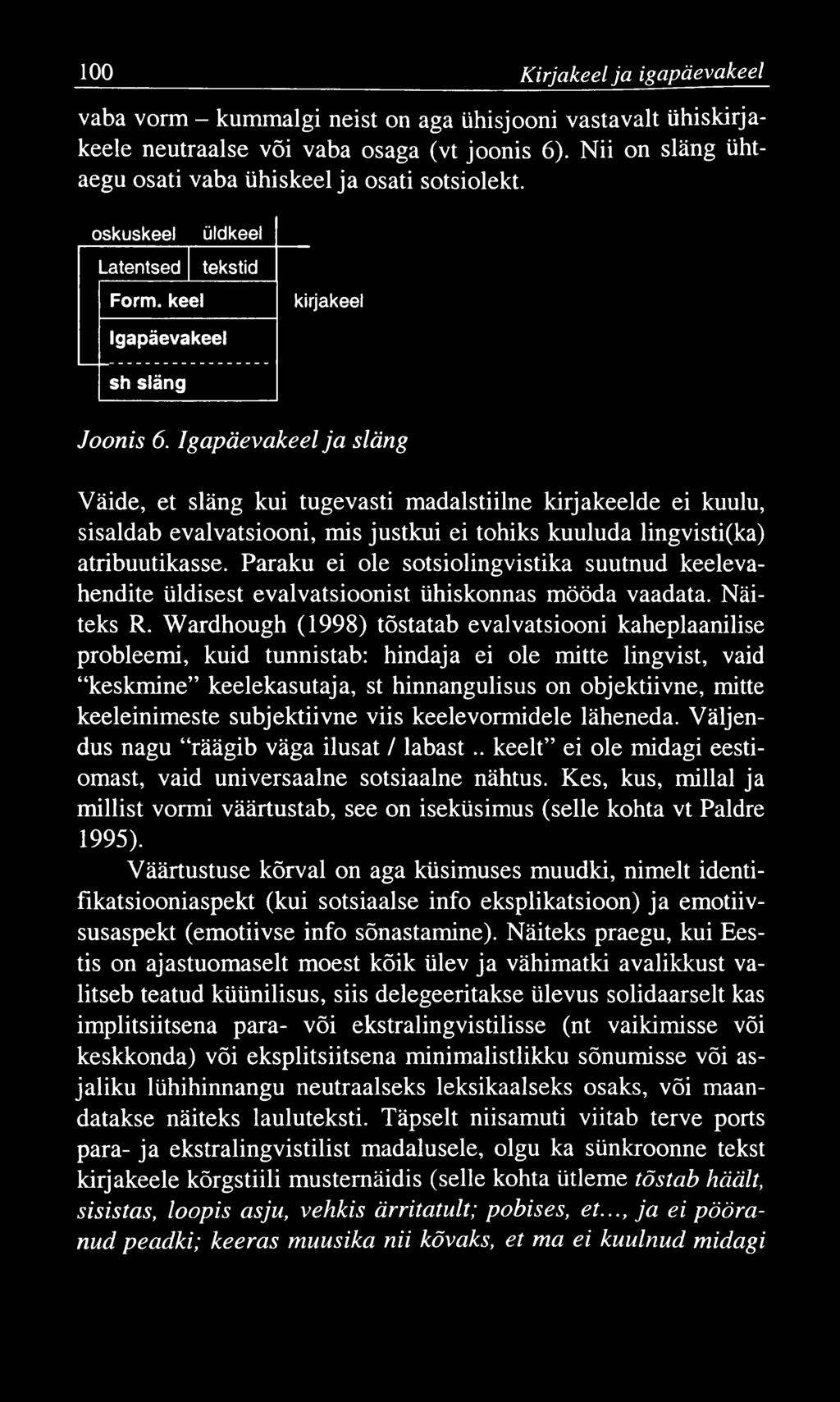 100 K irjakeel ja igapäevakeel vaba vorm - kummalgi neist on aga ühisjooni vastavalt ühiskirjakeele neutraalse või vaba osaga (vt joonis 6).