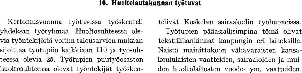 Työhuoltotoimisto antoi kaikkiaan 4 571 tusuntoa tai esitystä. Tuberkuloosi- ja reumapotilaille jaettavia tukisidoksia, invalidipyöriä, kuulolaitteita yms. apuvälineitä.