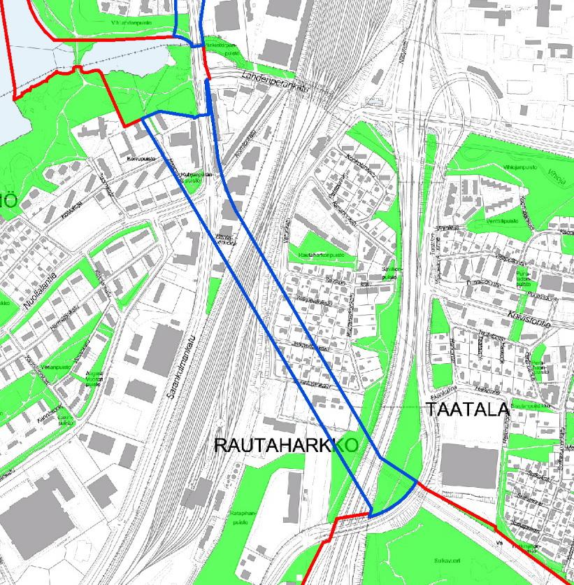 Kaupunkikuva ja rakennuskanta Suunnittelualueen alittaa Rautaharkon kohdalla noin 20 erillispientalon ja Rantaperkiössä neljän liikerakennuksen, kolmen asuinkerrostalon sekä Hatanpään koulun ja