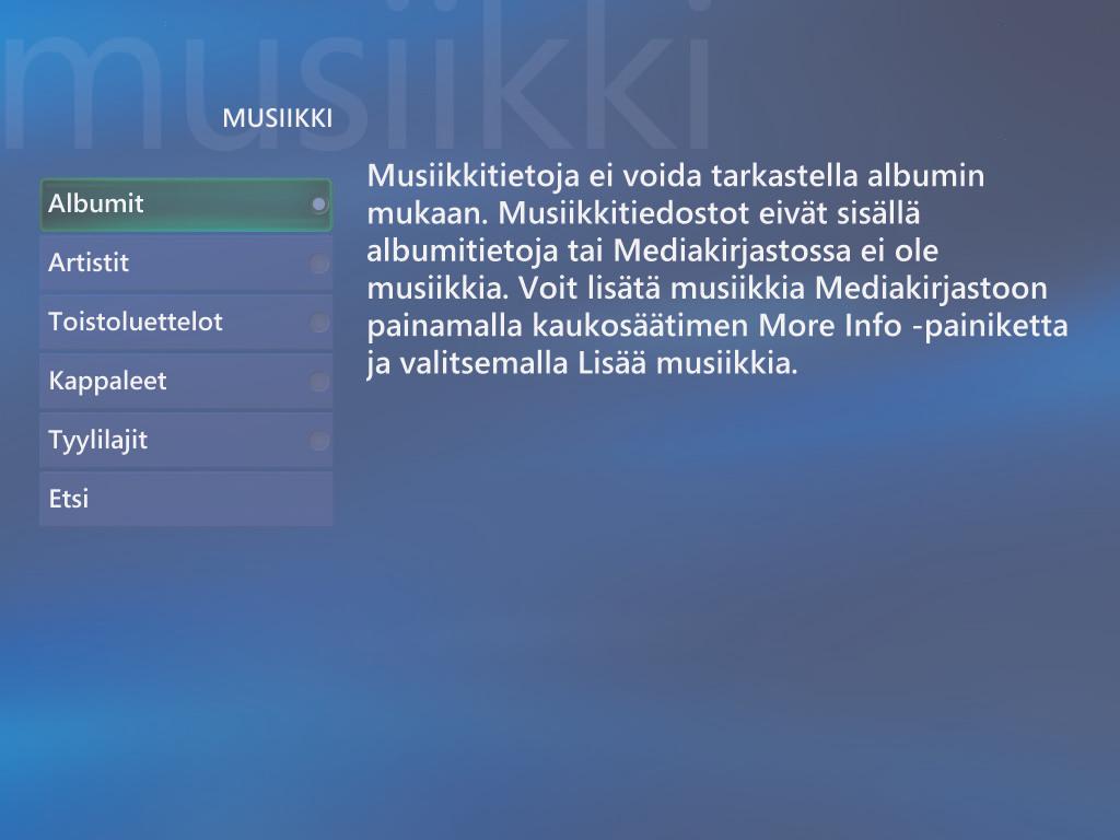 Tuettujen musiikkitiedostotyyppien käyttäminen Voit toistaa seuraavan tyyppisiä digitaalisia äänitiedostoja Musiikki-ikkunassa.