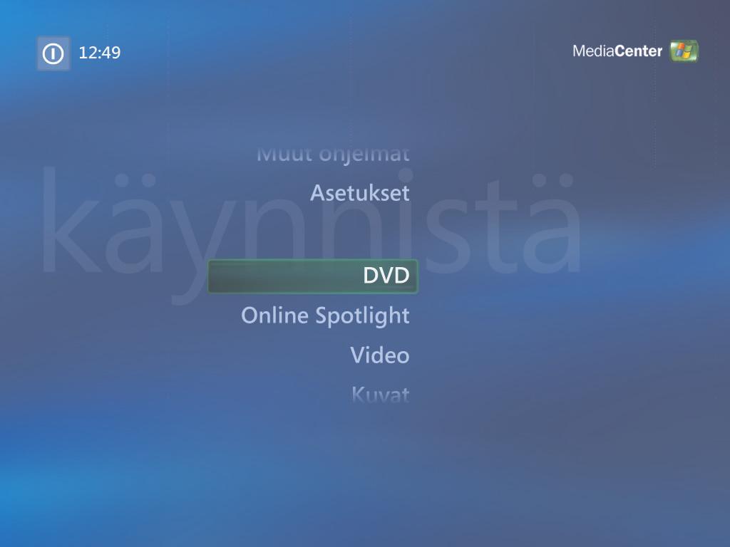 DVD-levyjen toistaminen Kun katselet DVD-levyjä Media Centerissä, voit ohjata toistoa kaukosäätimellä.