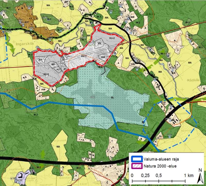 FCG SUUNNITTELU JA TEKNIIKKA OY Raportti 15 (20) Kuva 5. Stormossenin Natura-alueen sijoittuminen kaava-alueelle ja eri valumaalueille.