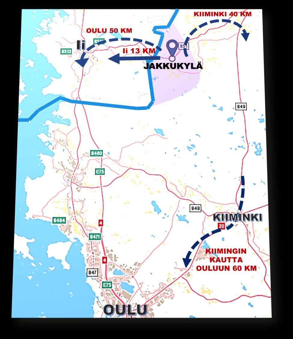 Jakkukylä rajoittuu maantieteellisesti Iin kuntaan lännestä ja kuuluu samaan Iijoen vesistöalueeseen. Iin kunnan taajama on aina ollut jakkukyläläisten luontainen kulku- ja asiointisuunta.