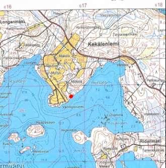 6810 Mäkelä Peruskartta M5322 RAUTJÄRVI Tarkastettu alue 6808 Mäkelän tilan nykyinen rantasauna vasemmalla ja uuden rantasaunan tuleva