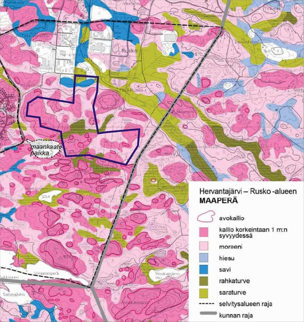 FCG Planeko Oy ().. Ruskon asemakaavojen hulevesiselvitys -D.. Selvitysalueen maaperä Muuransuon valuma-alueella () vesiä kerääntyy Tampereen puolella ojittamattomiin suopainanteisiin.