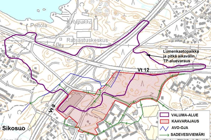 Pirkanmaan Osuuskauppa, Ruokakesko Oy ja Tampereen kaupunki 16 3.5 Alueellisen hulevesikosteikon rakentaminen 3.5.1 Tarpeet ja tavoitteet 3.5.2 Sikosuon koillinen osavaluma-alue Selvitysalueelta ja sen läheisyydestä laskee Sikosuon suuntaan hulevesiä, jotka mm.