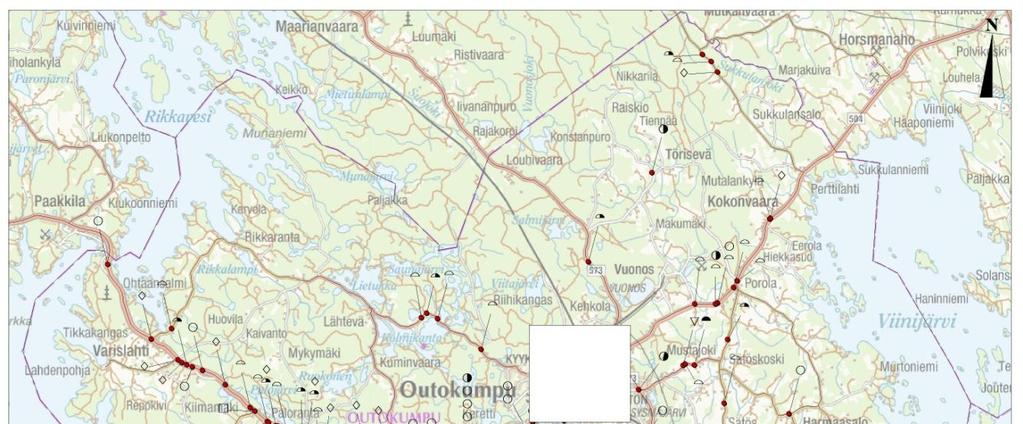 9 Kuva 3-4. Poliisin tietoon vuosina 2005-2009 tulleiden onnettomuuksien tapahtumapaikat haja-alueella.