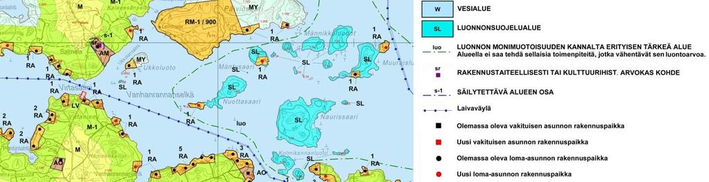 Kaavan mukaista rakennusoikeutta alueella on 900 k-m2. Muu osa saaresta on maa- ja metsätalousvaltaista aluetta, jolla on ympäristöarvoja (MY).