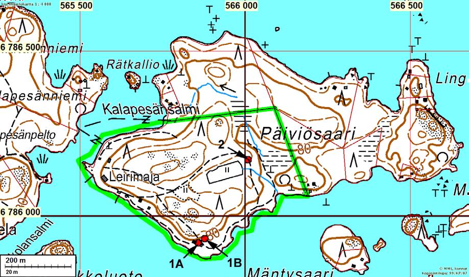 18 Kuva 12: Muinaisjäännökset selvitysalueella: kolme röykkiötä 1A), 1B) ja 2) (Muinaisjäännösinventointi 2015 / Mikroliitti Oy, kaavaselostuksen liite 6).