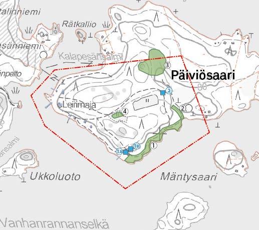 35 Kuva 23: Luontokohteet (vihreällä): 1) eteläosan rantametsä, 2) itäosan ojaympäristö, 3) koillisosan suo ja rinne, 4) keskiosan niitty (Luontoselvitys 2015 / Pöyry Finland Oy, kaavaselostuksen