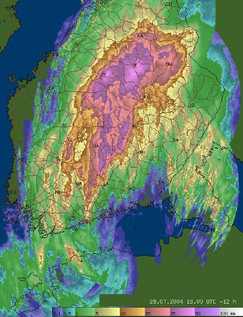 Hydrological applications FMI radar and NWP data used operationally at SYKE in river models.