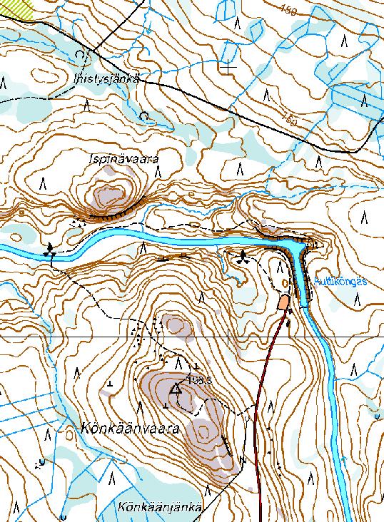 3509 7354 500 m Kartta 12. Ispinävaara. Hiilimiilu.