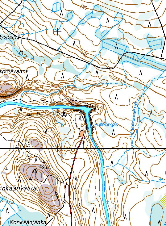 3509 7354 500 m Kartta 13. köngäs 8. Kalliohakkaukset.
