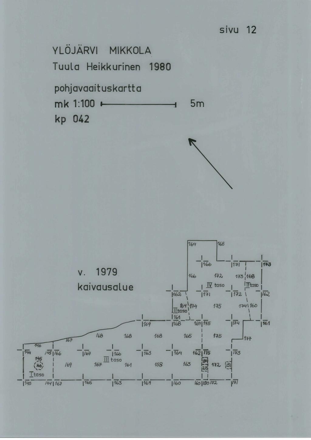 sivu 12 YLOJARVI MIKKOLA Tuula Heikk urinen 1980 pohj avaai t us kartta mk 1:100 - -----.1 kp 042 Sm V.