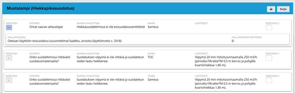 Työssä käytettiin apuna WSP/SSP-sovellusta Vaarojen tunnistamisessa, riskien arvioinnissa ja toimenpiteiden kirjaamisessa käytettiin apuna WSP/SSP-sovellusta. https://wspssp.