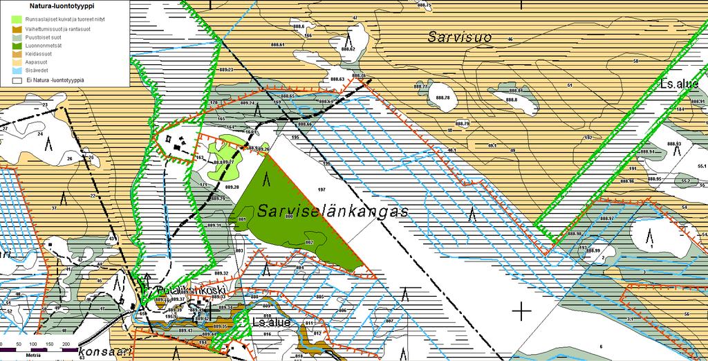 LIITE 4. Suunnitelman toimenpidealueen (kuviot 88.8, 889.27, 88.9 ja 889.26) ja sen lähiympäristön Natura-luontotyypit.