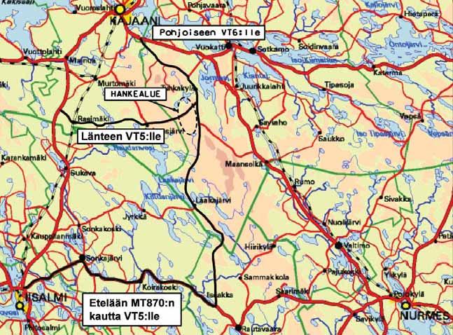 2 Talvivaara Projekti Oy Kuva 1. Hankealueen sijainti ja vaihtoehtoiset kuljetusreitit kaivokselta valtatietasoiselle tielle. 2.