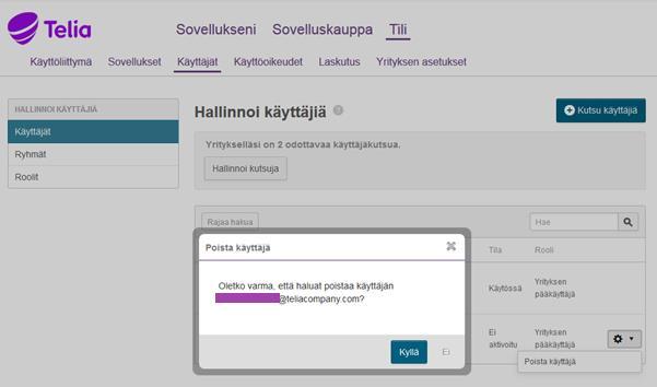 D. Paina ratasta poistettavan käyttäjän kohdalta ja valitse Poista