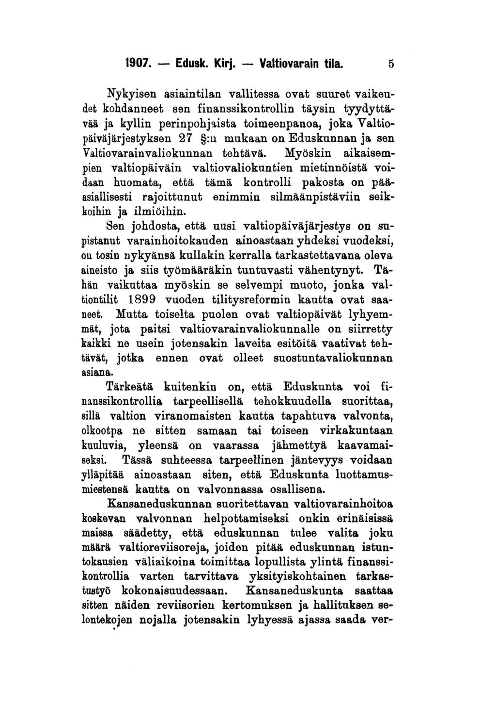 1907. Edusk. Kirj. Valtiovarain tila.